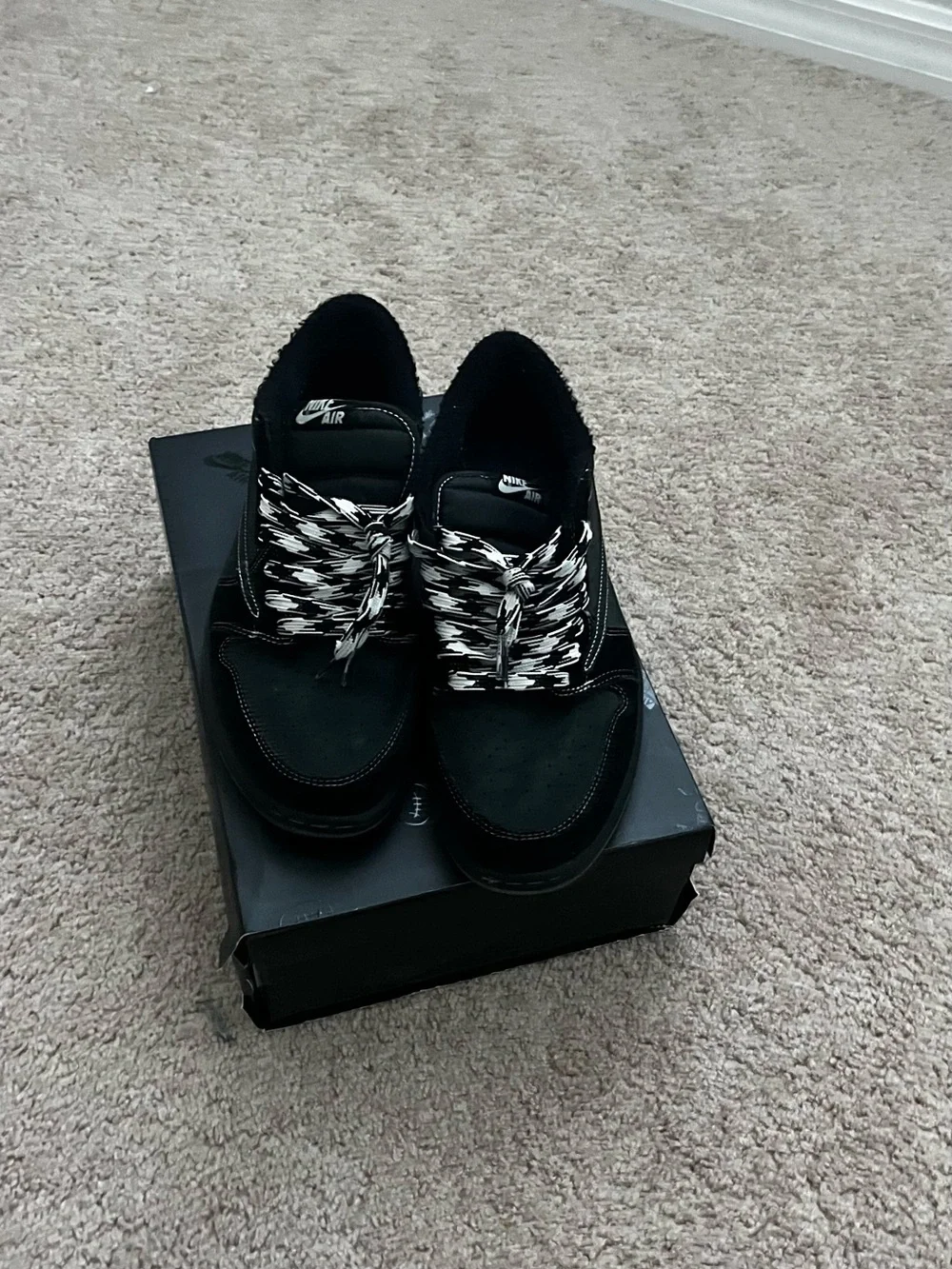 Jordan Men’s Black Low-Top Sneakers with Black/White Laces